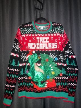 Ugly Christmas Sweater Xmas Size Large Dinosaur